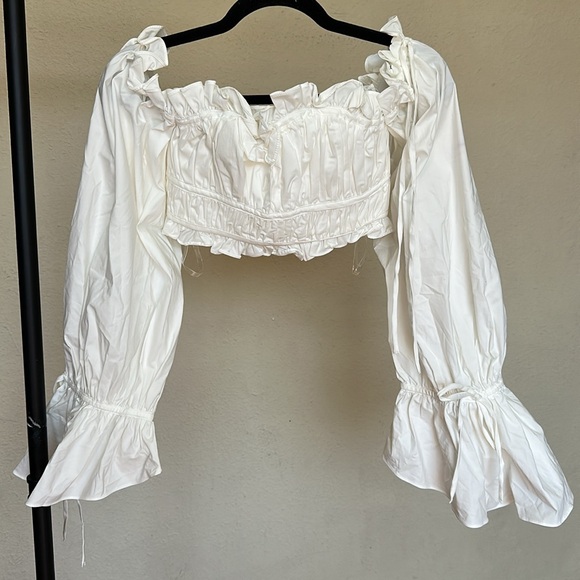 NWOT House of CB Tula Ruched Off‎ Shoulder Top White Small - Picture 12 of 12